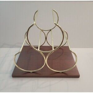 Short Stories Countertop Wine Rack 3 Bottles Gold Tone Metal on Wood
